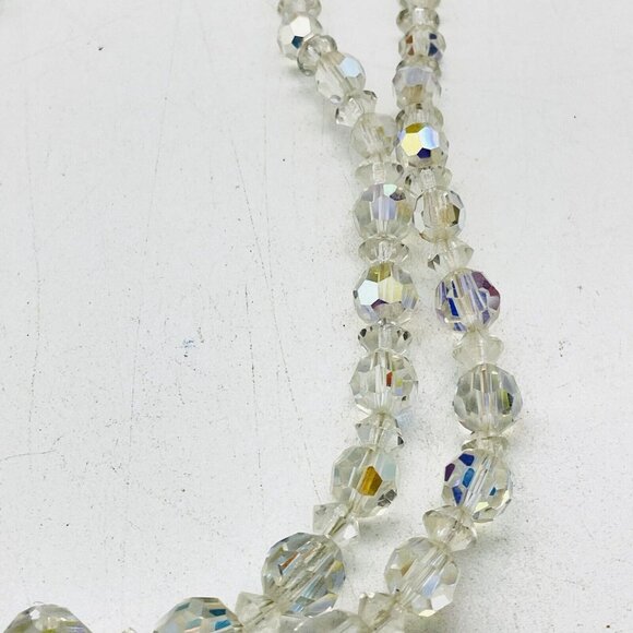 Vintage Double Strand Aurora Borealis Necklace Silver Tone Bling Sparkle READ - Picture 6 of 9
